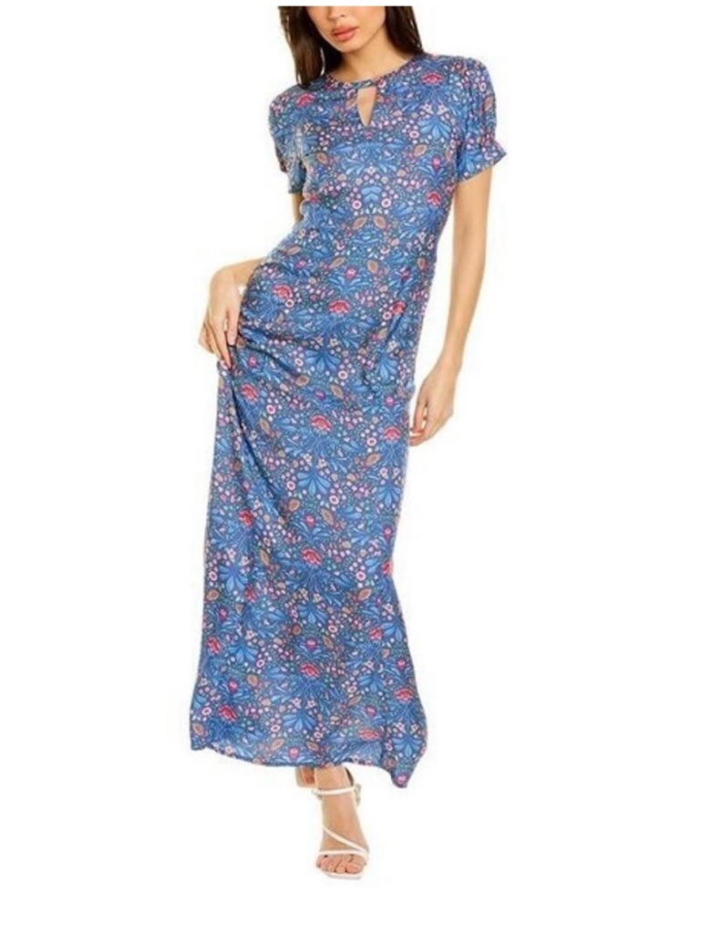 J. Mclaughlin Womens Blue Floral Ferra Maxi Dress Us 4